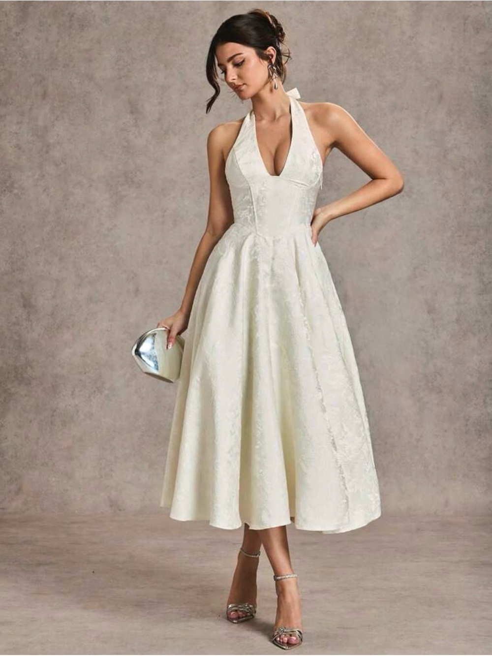 Halter Midi A-Line Dress in Ivory